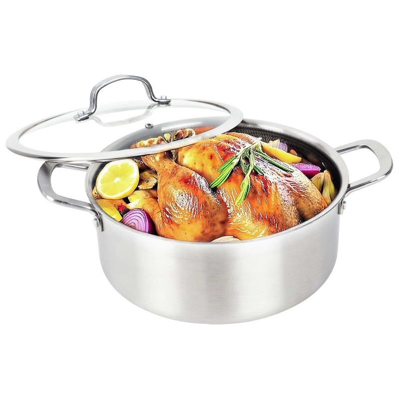 Brentwood B-DUH26L 6-Quart 3-Ply Hybrid Non-Stick Stainless Steel Induction Ready Dutch Oven with Tempered Glass Lid, Stay Cool Handles, Compatible with All Cooktops, Oven and Dishwasher Safe