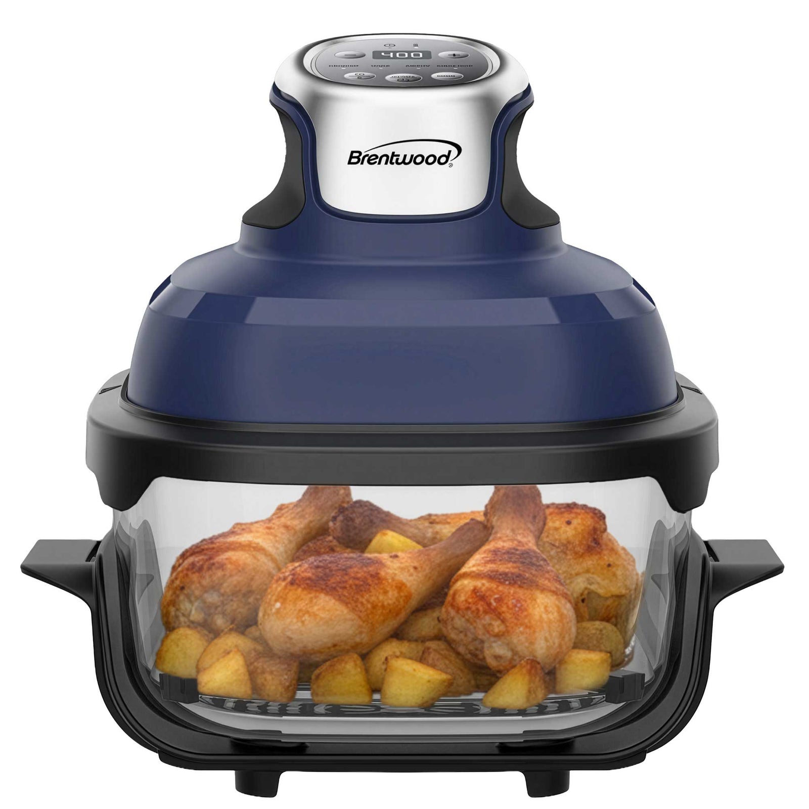 Brentwood AF-450DGBL 4.5-Quart Digital Glass Air Fryer w/Lid, Non-Toxic, Dishwasher/Microwave/Freezer Safe Glassware, 4 Cooking Presets, 60 Minute Timer & Temp. Control, Auto Shut Off, Blue