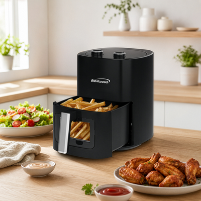 Coming Soon - Brentwood AF-454BK 1500W 4.5-Quart Air Fryer with Easy View Window, 60 Minute Timer & Temp. Control, Black