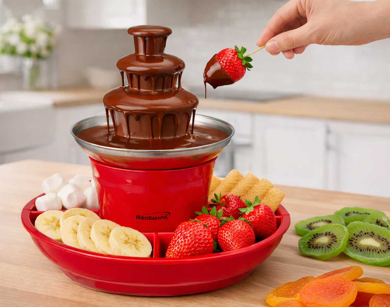 Brentwood CF-4025R 3-Tier Electric Chocolate and Cheese Fondue Fountain Machine, Red
