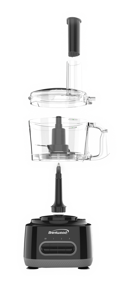 Brentwood FP-586BK 350w 8-Cup Food Processor, 4 Speeds, Chop, Slice, Shred, Grate, Wisk, Mix Dough, Julienne, Emulsify, Puree, Stainless Steel Blades, Black