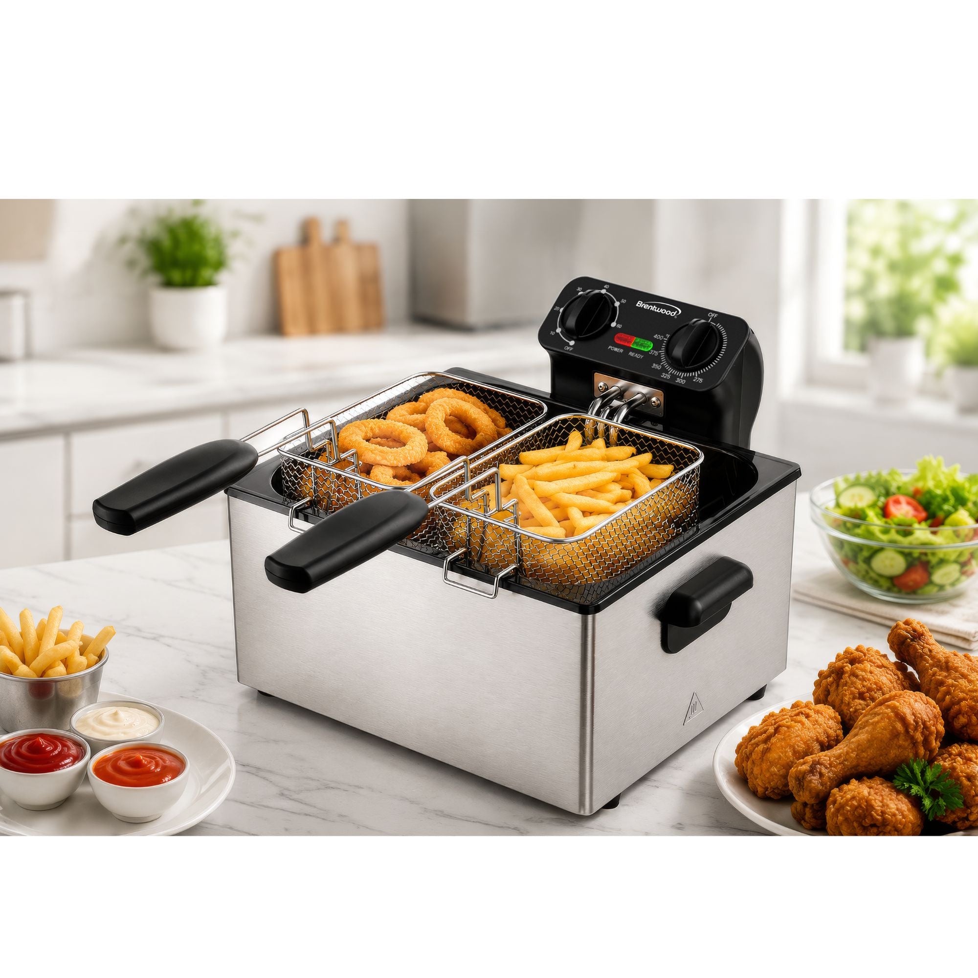 Coming Soon - Brentwood DF-550S 21-Cup Electric Stainless Steel Deep Fryer with 2 Small and 1 Large Removable Fry Baskets