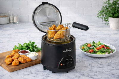 Brentwood DF-715BK 1.6QT Electric Deep Fryer with 6.4 Cup Oil Capacity, Stainless Steel Pot, Restaurant Style Basket, Cool Touch Body, and Adjustable Temperature Control, Black