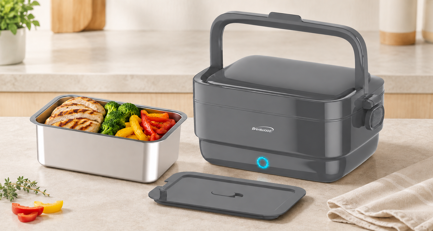 Coming Soon - Brentwood ELB-900GRY 80W Electric Lunch Box Food Warmer, Portable, Leakproof, 4-Cups, Gray