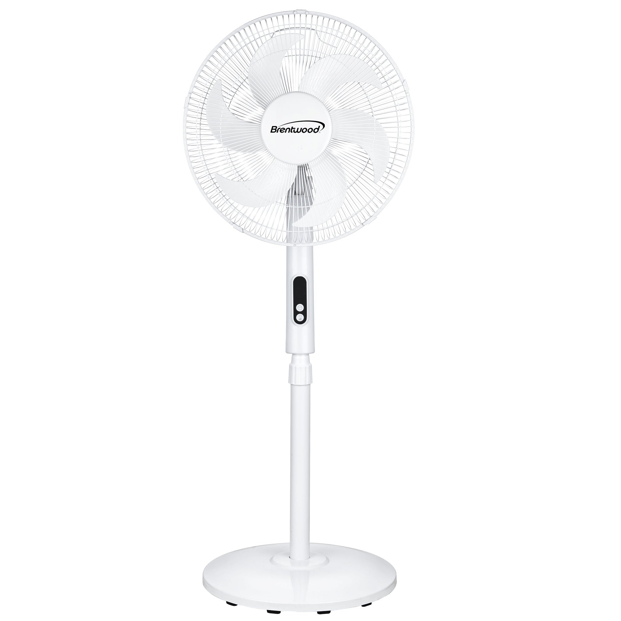 Brentwood F-16RSW 16” Oscillating Stand Fan with Remote, 3 Quiet Speeds, 8hr Timer, Adjustable Height, Tilting Head, White