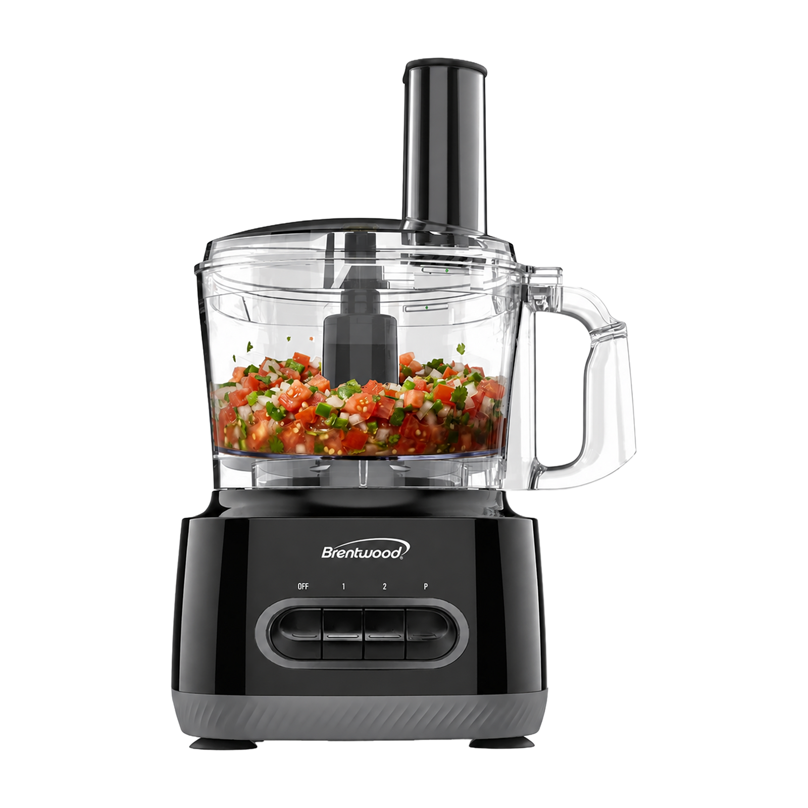 Brentwood FP-586BK 350w 8-Cup Food Processor, 4 Speeds, Chop, Slice, Shred, Grate, Wisk, Mix Dough, Julienne, Emulsify, Puree, Stainless Steel Blades, Black