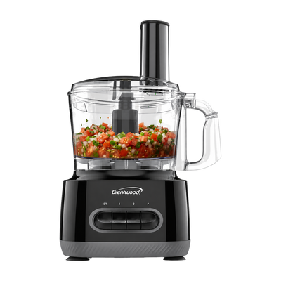 Brentwood FP-586BK 350w 8-Cup Food Processor, 4 Speeds, Chop, Slice, Shred, Grate, Wisk, Mix Dough, Julienne, Emulsify, Puree, Stainless Steel Blades, Black