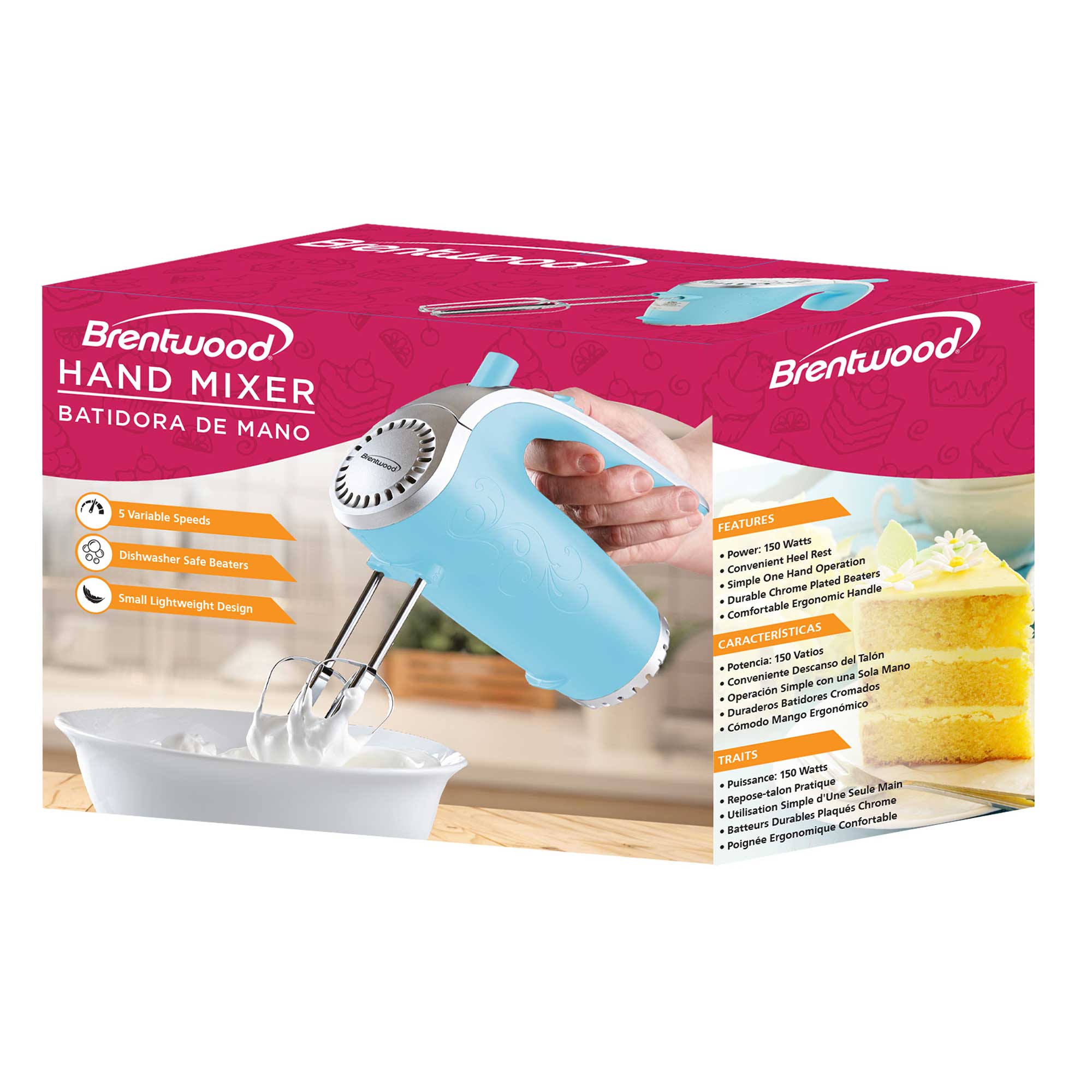 Brentwood HM-48BL Lightweight 5-Speed Electric Hand Mixer, Blue