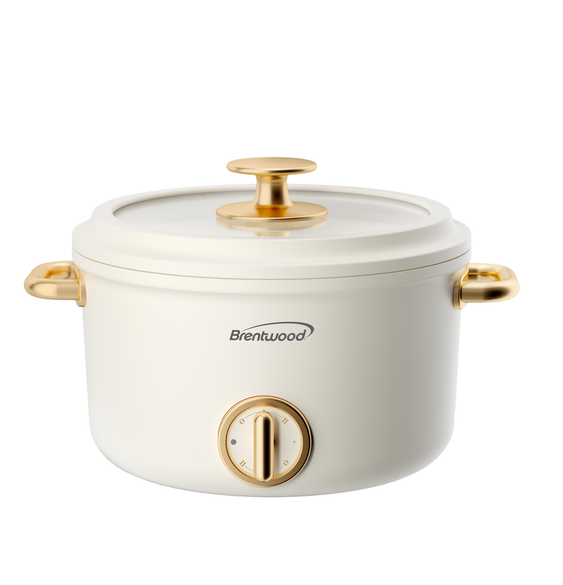 Brentwood HP-3250CRM 2.5-Liter Multi-Function Electric Hot Pot Cooker and Food Steamer with Ceramic Non-Stick Ceramic Coating, Cream