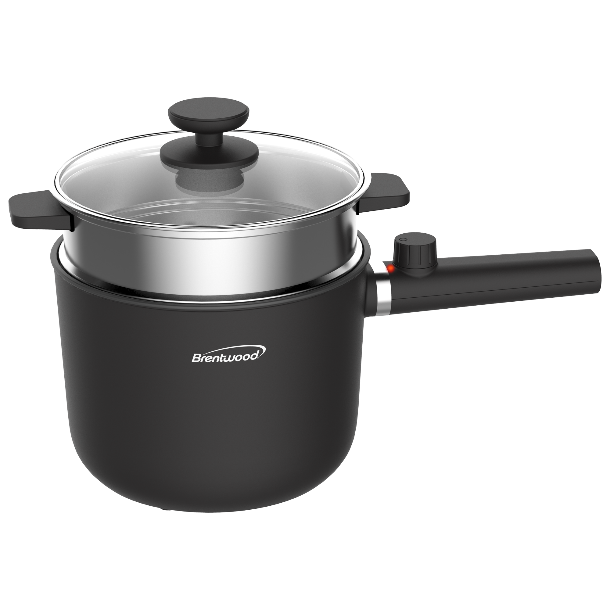 Brentwood HPS-3150BK 1.5-Liter Multi-Function Electric Hot Pot Cooker with Ceramic Non-Stick Ceramic Coating and Stainless-Steel Food Steamer, Black