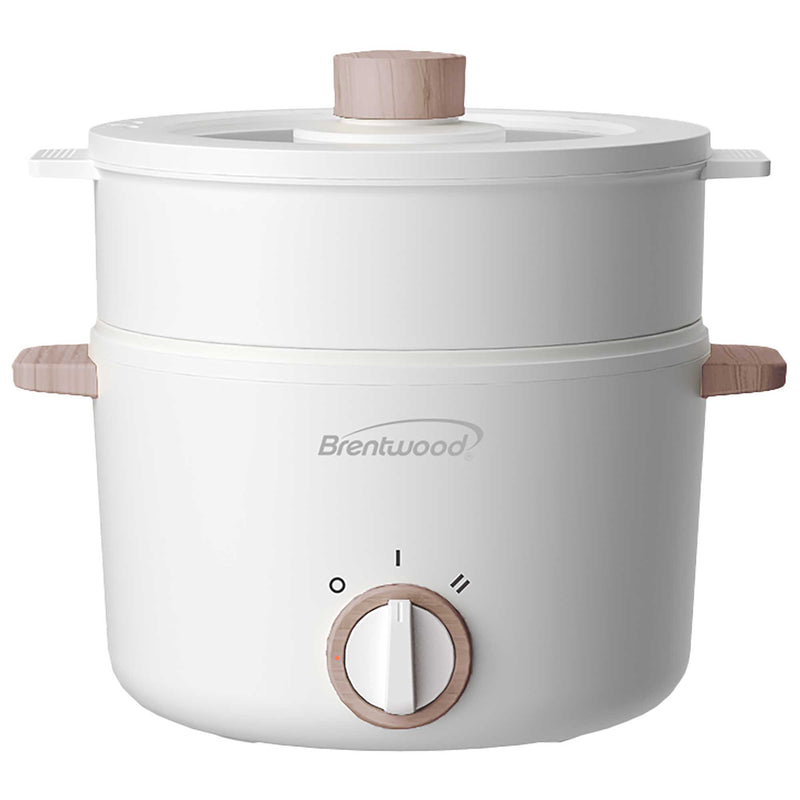 Coming Soon - Brentwood HPS-3302W 3-Liter Multi-Function Electric Hot Pot Cooker with Ceramic Non-Stick Ceramic Coating and Food Steamer, White