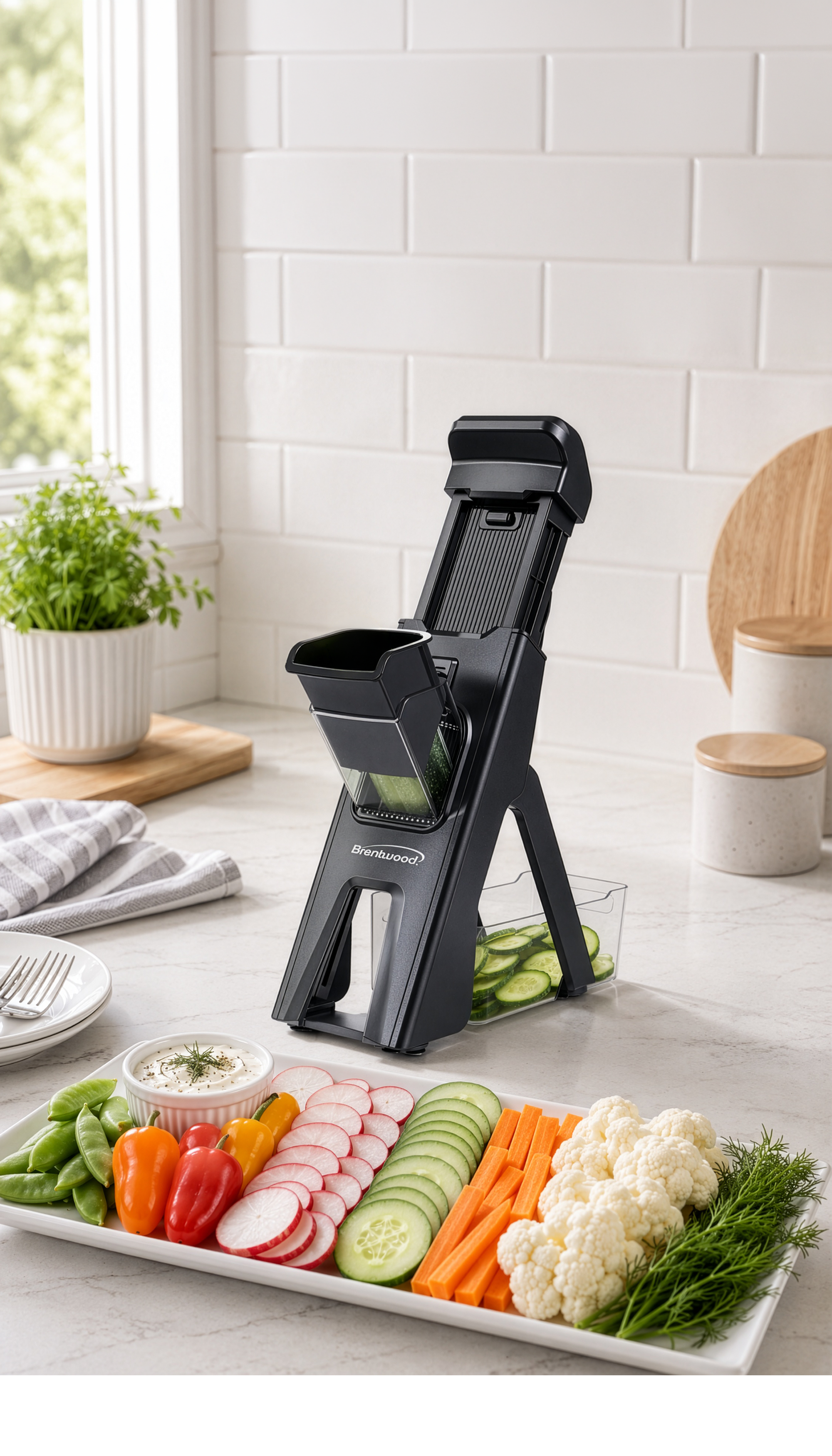 Coming Soon - Brentwood 3-in-1 Safe Mandoline Slicer, Vegetable Chopper, Thick & Thin Julienne, Adjustable Thickness 0.5mm-8mm, Black
