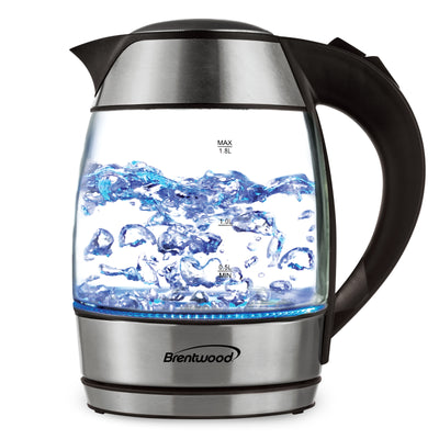 Brentwood KT-1960BK 1.8L Cordless Glass Electric Kettle with Tea Infuser, Black
