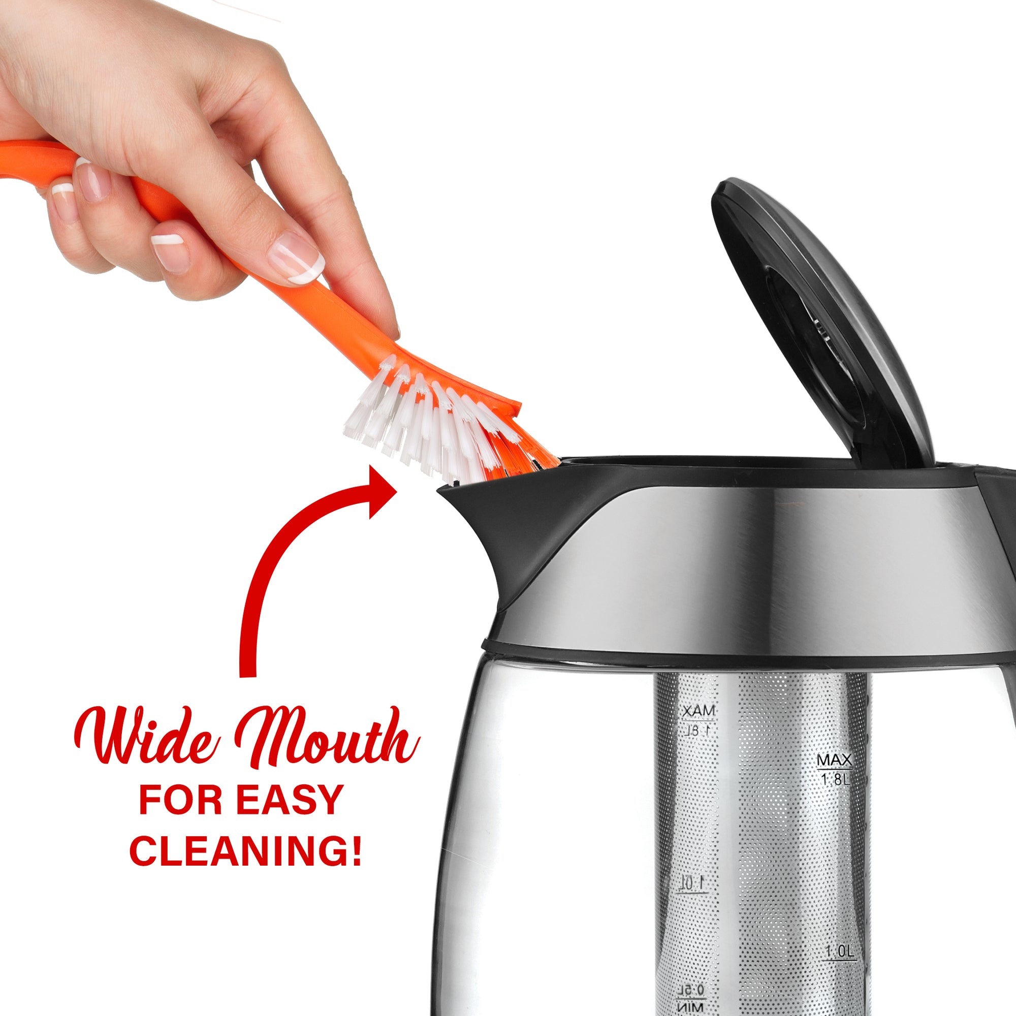 Brentwood KT-1960BK 1.8L Cordless Glass Electric Kettle with Tea Infuser, Black