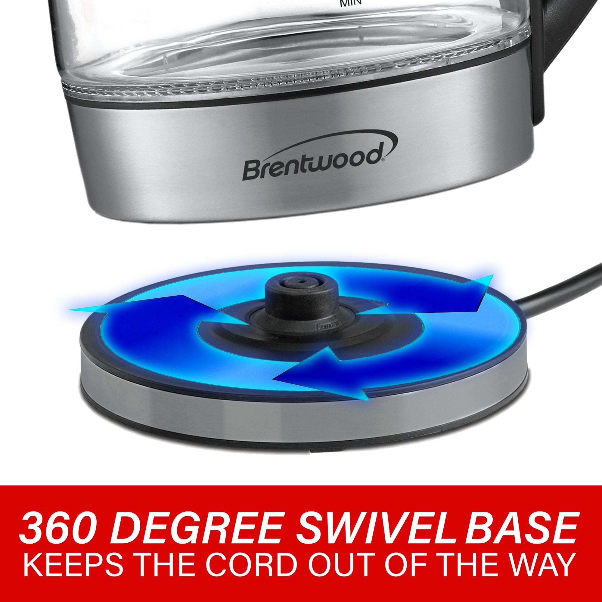 Brentwood KT-1960BK 1.8L Cordless Glass Electric Kettle with Tea Infuser, Black