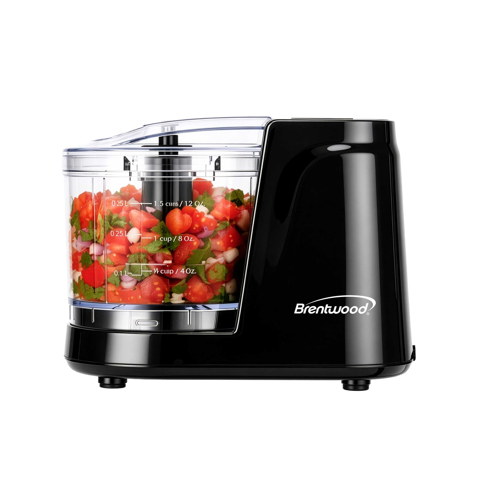 Coming Soon - Brentwood MC-102BK 1.5 Cup Mini Food Chopper, One Touch Pulse, Stainless Steel Blades, Drizzle Hole, Dishwasher Safe Parts, Black