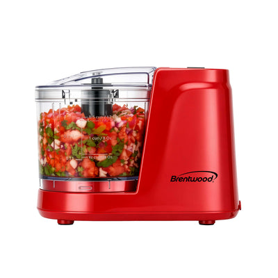 Coming Soon - Brentwood MC-102R 1.5 Cup Mini Food Chopper, One Touch Pulse, Stainless Steel Blades, Drizzle Hole, Dishwasher Safe Parts, Red