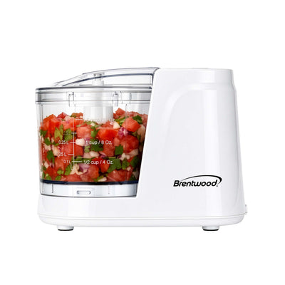 Coming Soon - Brentwood MC-102W 1.5 Cup Mini Food Chopper, One Touch Pulse, Stainless Steel Blades, Drizzle Hole, Dishwasher Safe Parts, White