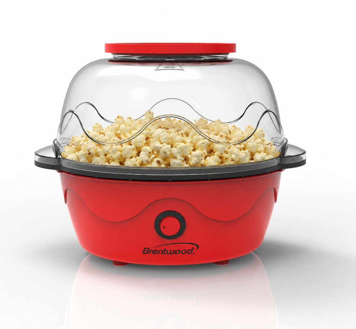 Brentwood PC-489R 12-Cup Healthy Hot Air Popcorn Maker with 2-in-1 Measuring Cup and Butter Melting Tray, Red