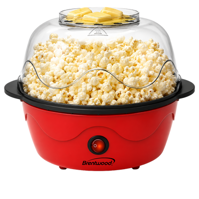 Coming Soon - Brentwood PC-489R 12-Cup Healthy Hot Air Popcorn Maker with 2-in-1 Measuring Cup and Butter Melting Tray, Red