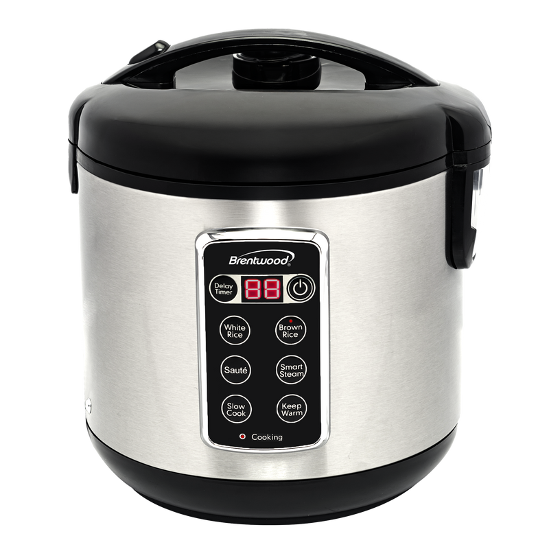 Brentwood RC-5110DS 10-Cups Cooked/5-Cups Uncooked 7-Function Smart Rice Multi-Cooker – Food Steamer, Slow Cooker, Sauté, Keep Warm, and Delay Timer, Stainless Steel