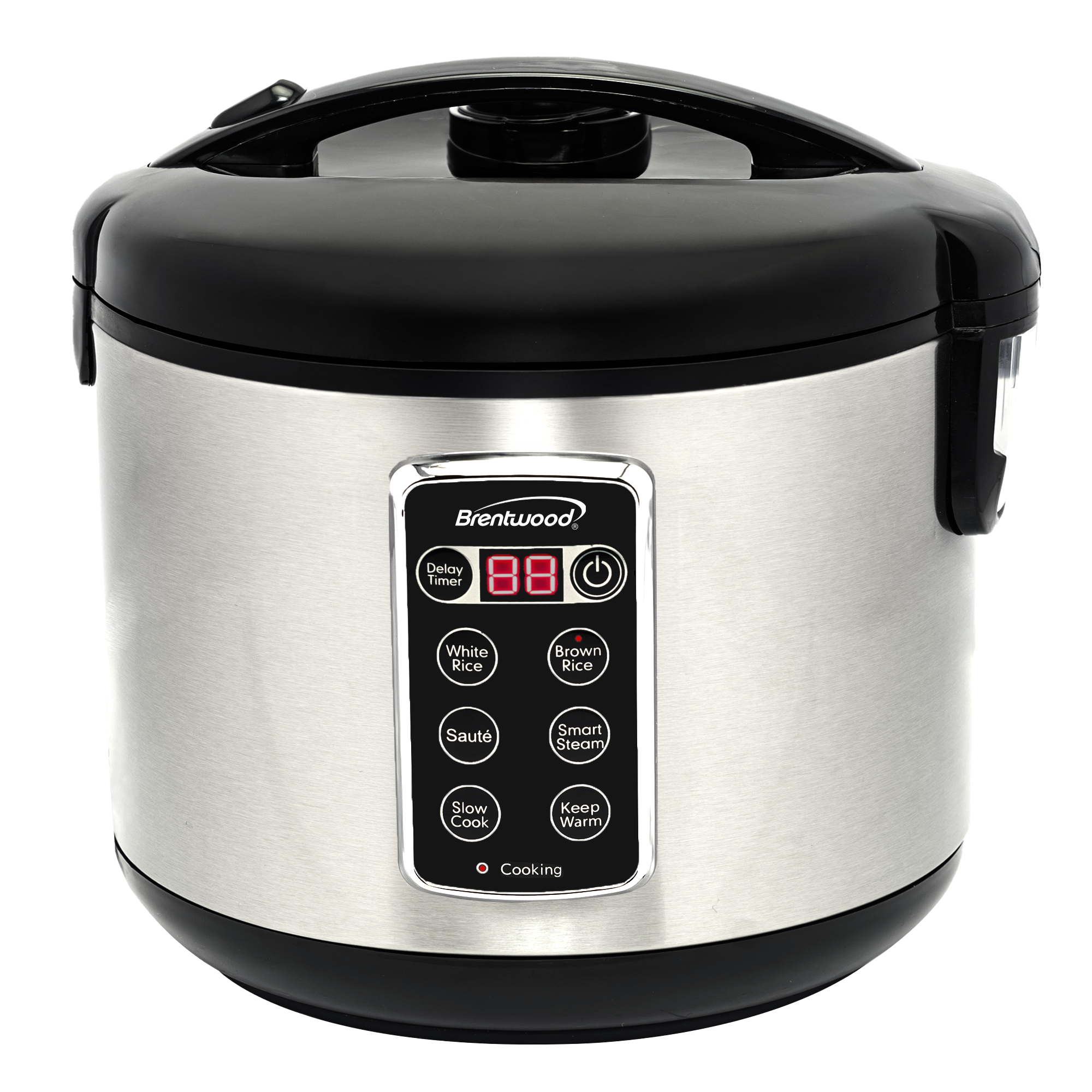 Brentwood RC-5116DS 16-Cups Cooked/8-Cups Uncooked 6-Function Smart Multi-Cooker – Rice Cooker, Food Steamer, Slow Cooker, Sauté, Keep Warm, and Delay Time, Steam Tray, Measuring Cup, and Spatula, Stainless Steel