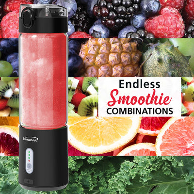 Brentwood RJB-100BK 17oz Portable Battery Operated USB Glass Blender, Black