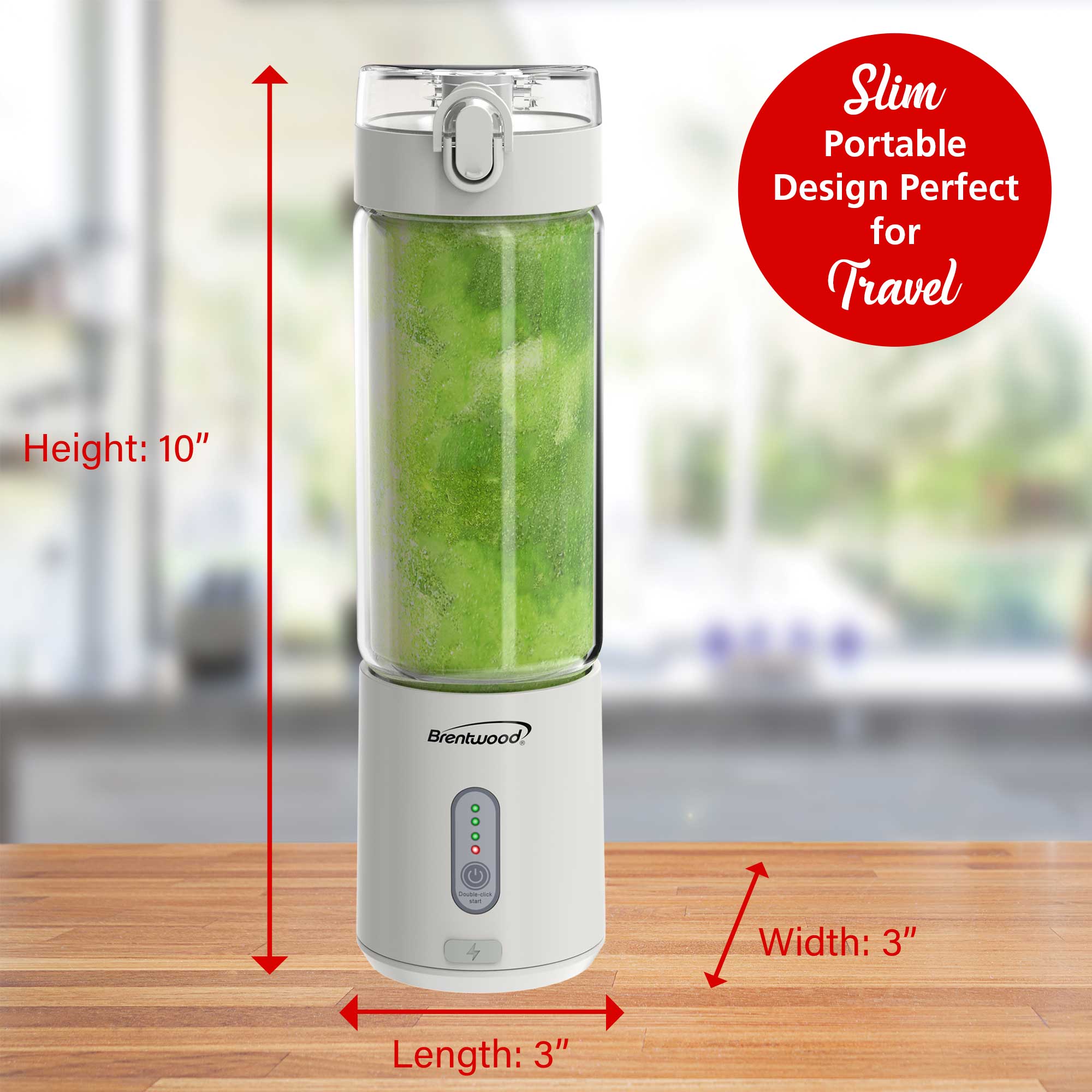 Brentwood RJB-100W 17oz Portable Battery Operated USB Glass Blender, White