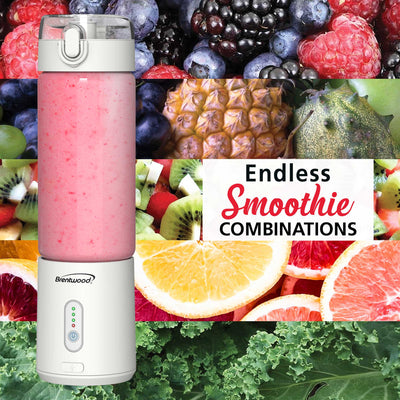 Brentwood RJB-100W 17oz Portable Battery Operated USB Glass Blender, White