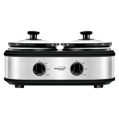 Coming Soon - Brentwood Select SC-2X125S Double Slow Cooker, Buffet Server, and Food Warmer, 2 x 1.25 Quart Pots, Adjustable Temperature, Tempered Glass Lids, Silver