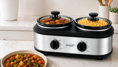 Coming Soon - Brentwood Select SC-2X125S Double Slow Cooker, Buffet Server, and Food Warmer, 2 x 1.25 Quart Pots, Adjustable Temperature, Tempered Glass Lids, Silver