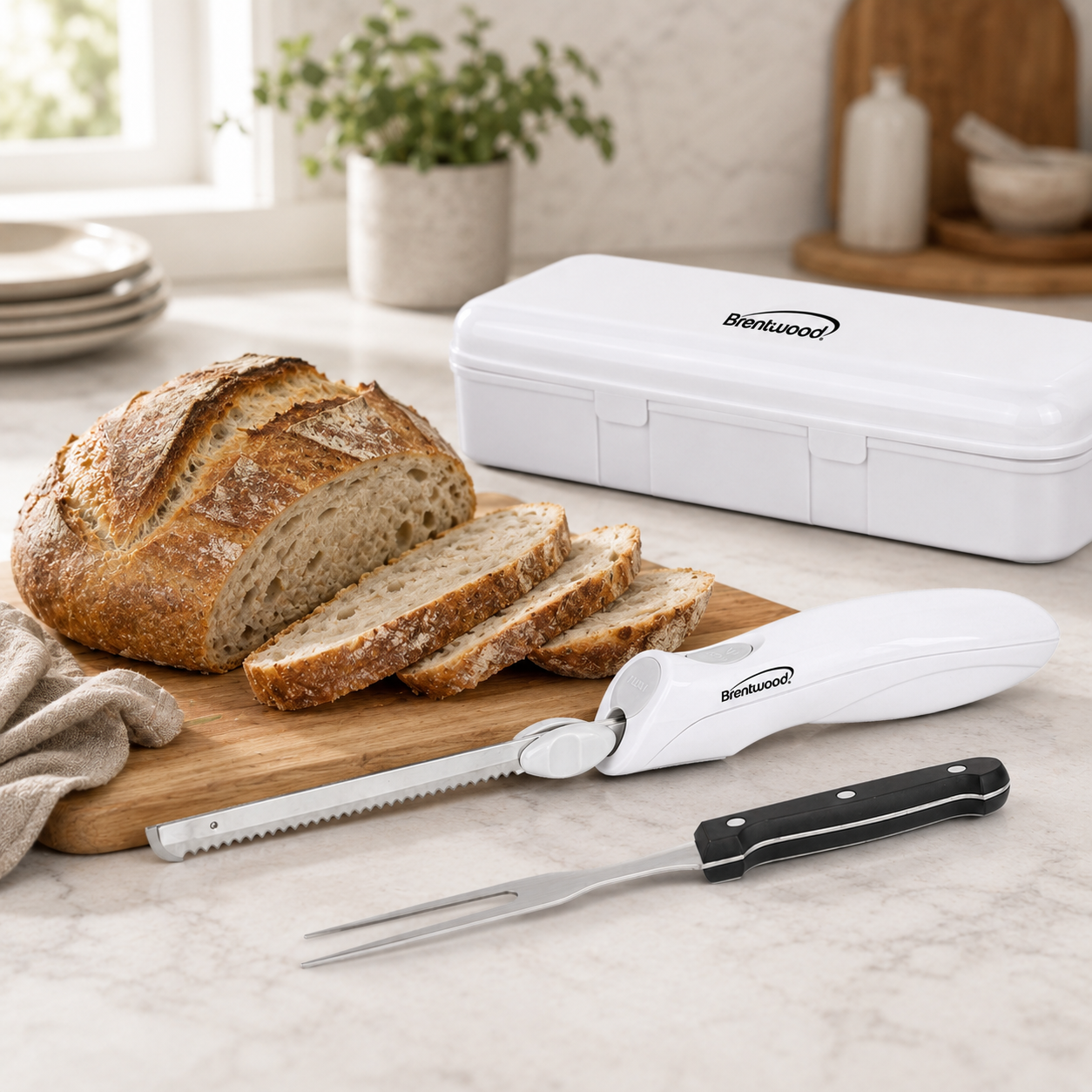 Coming Soon - Brentwood TS-1012W Comfort Grip Electric Knife Set, White