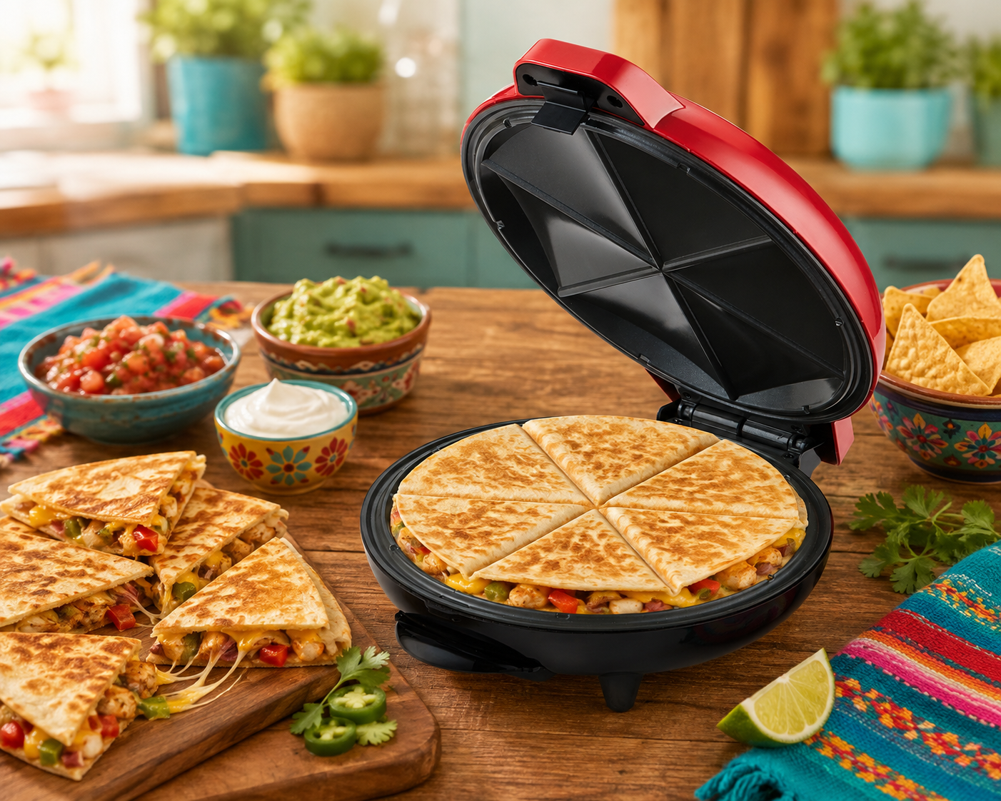 Coming Soon - Brentwood TS-121R 8-Inch Quesadilla Maker, 6 Slices, Ceramic Non-Stick, Power & Ready Indicator Lights, Dishwasher Safe Drip Tray, Red