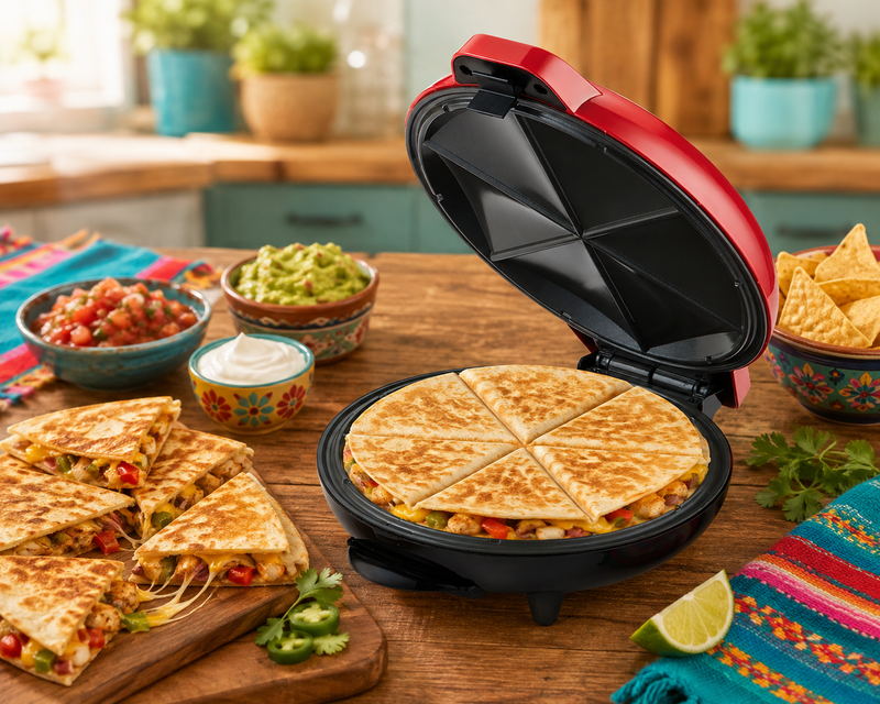 Coming Soon - Brentwood TS-121R 8-Inch Quesadilla Maker, 6 Slices, Ceramic Non-Stick, Power & Ready Indicator Lights, Dishwasher Safe Drip Tray, Red