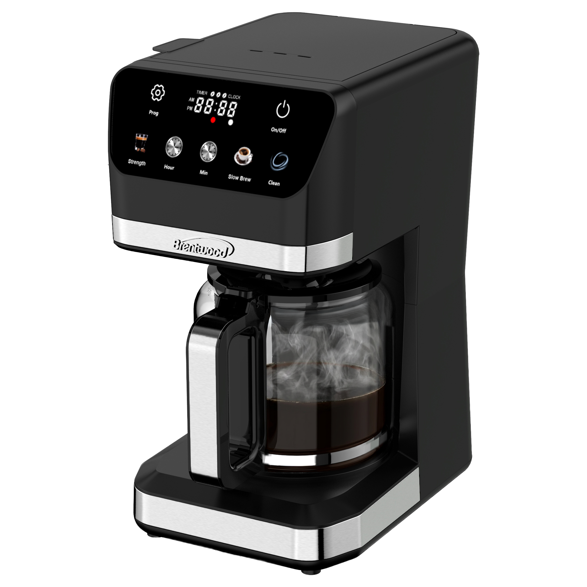Coming Soon - Brentwood TS-224DBK 12-Cup Digital Drip Coffee Maker, Touch Display, Brew Strength Selector, Slow Brew, Programmable, Pause & Serve, Glass Carafe, Hot Plate, Black