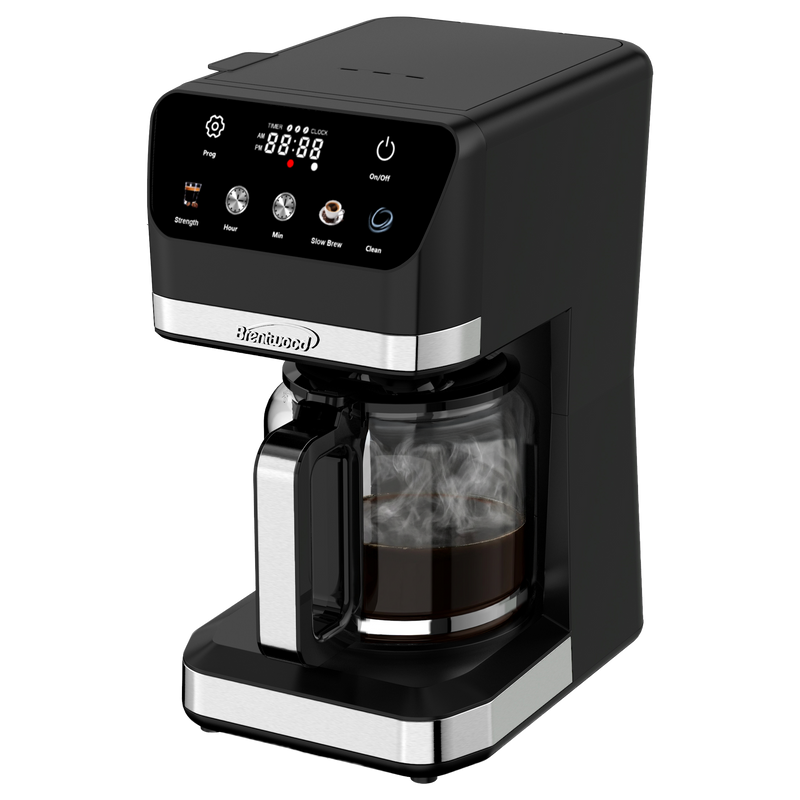Coming Soon - Brentwood TS-224DBK 12-Cup Digital Drip Coffee Maker, Touch Display, Brew Strength Selector, Slow Brew, Programmable, Pause & Serve, Glass Carafe, Hot Plate, Black