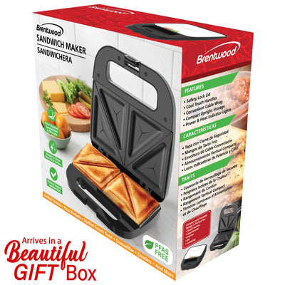 Coming Soon - Brentwood TS-241BK Electric Sealed Sandwich Maker Grill with PFAS-Free Nonstick Plates, Makes Stuffed French Toast, Omelets, Compact & Easy to Store, Black