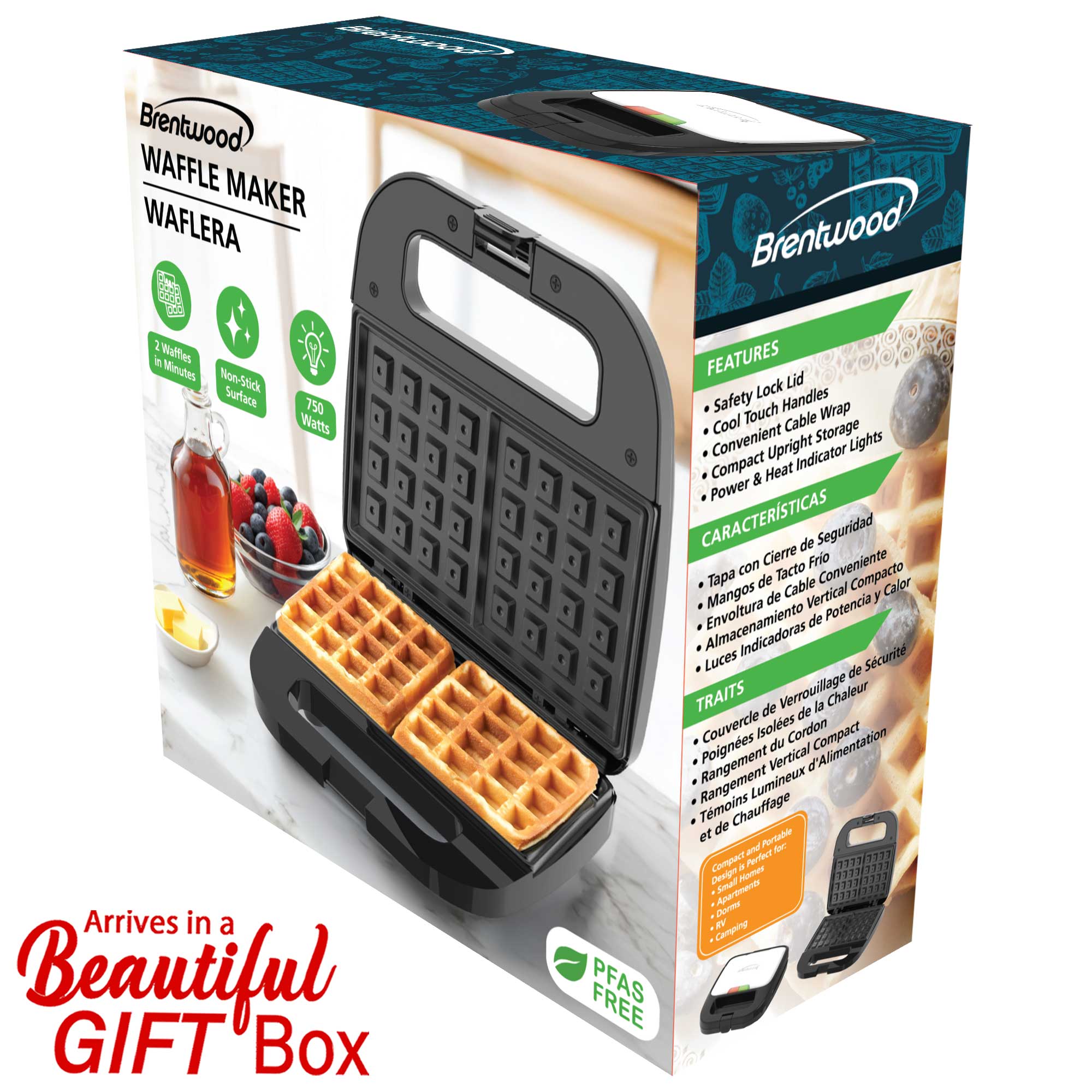 Coming Soon - Brentwood TS-244BK Electric Non-Stick 2-Slice Belgian Waffle Maker, Black