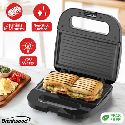 Coming Soon - Brentwood TS-247BK Non-Stick Panini Press Grill and Sandwich Maker, Black