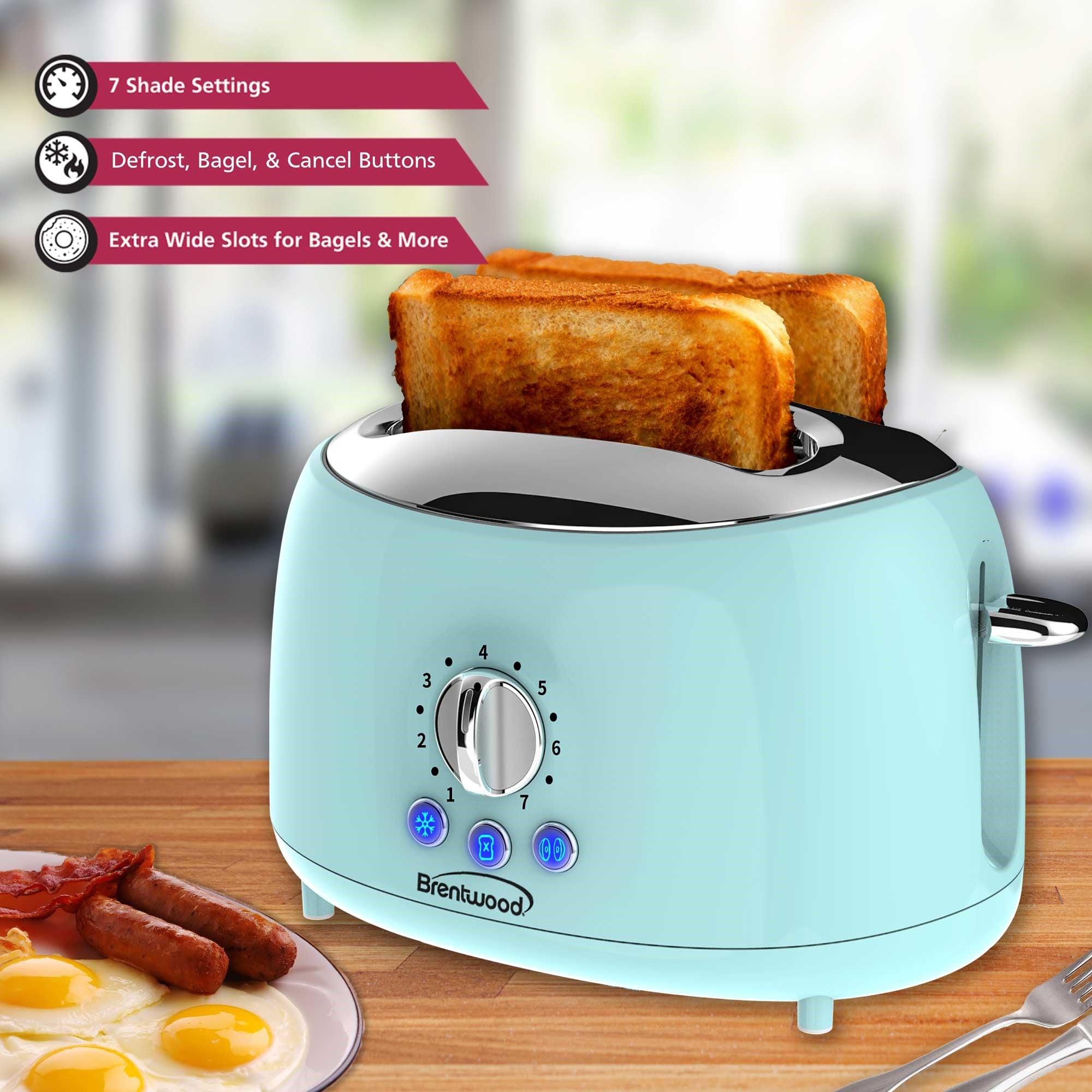 Brentwood TS-292BL Cool Touch 2-Slice Extra Wide Slot Toaster, Blue Brentwood TS-292BL Cool Touch 2-Slice Extra Wide Slot Toaster, Blue