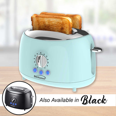 Brentwood Appliances TS-270BL Cool-Touch 2-Slice Retro Toaster with Extra-Wide Slots (Blue)