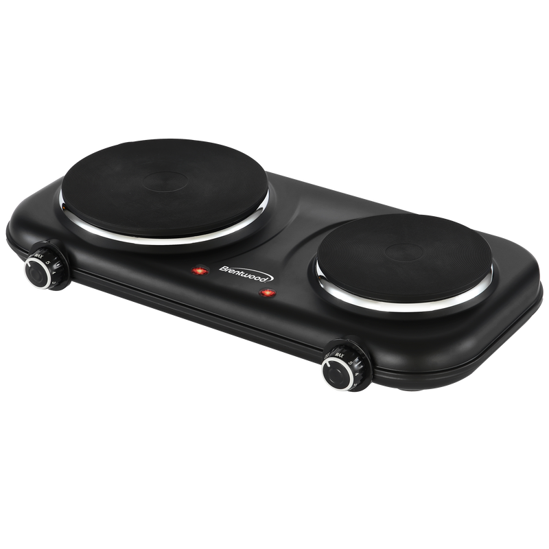 Coming Soon - Brentwood TS-332BK 1100w Countertop Double Cast Iron Burner Electric Hot Plates with Temperature Control and Power Indicator Light, Easy to Clean, Black