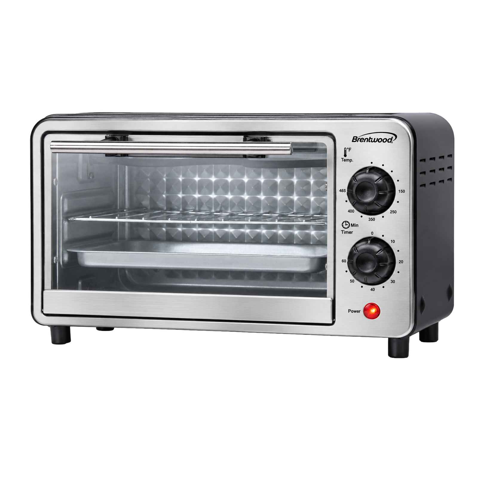 Brentwood TS-3437S 2-Slice Countertop Toaster Oven, Silver, Black