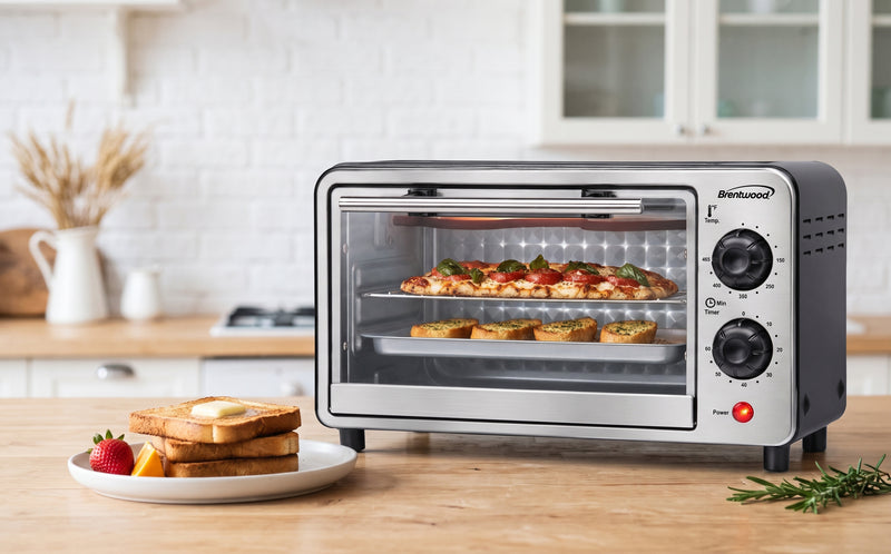 Brentwood TS-3437S 2-Slice Countertop Toaster Oven, Silver, Black