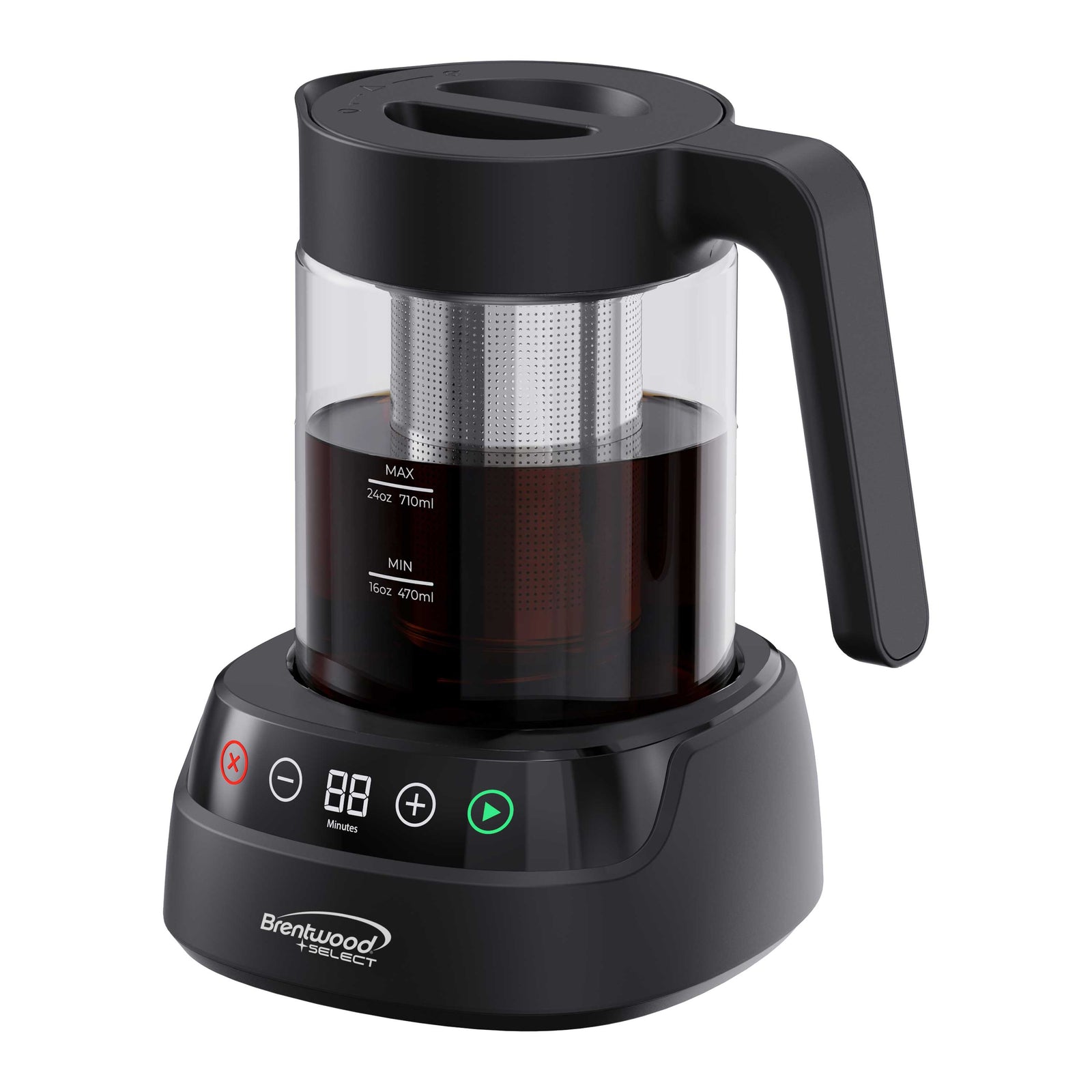 Coming Soon - Brentwood Select TS-406DBK 24oz Rapid Cold Brew Coffee and Iced Tea Maker with Digital Touch Display, Dishwasher Safe Glass Pitcher, and Stainless Steel Filter, Black