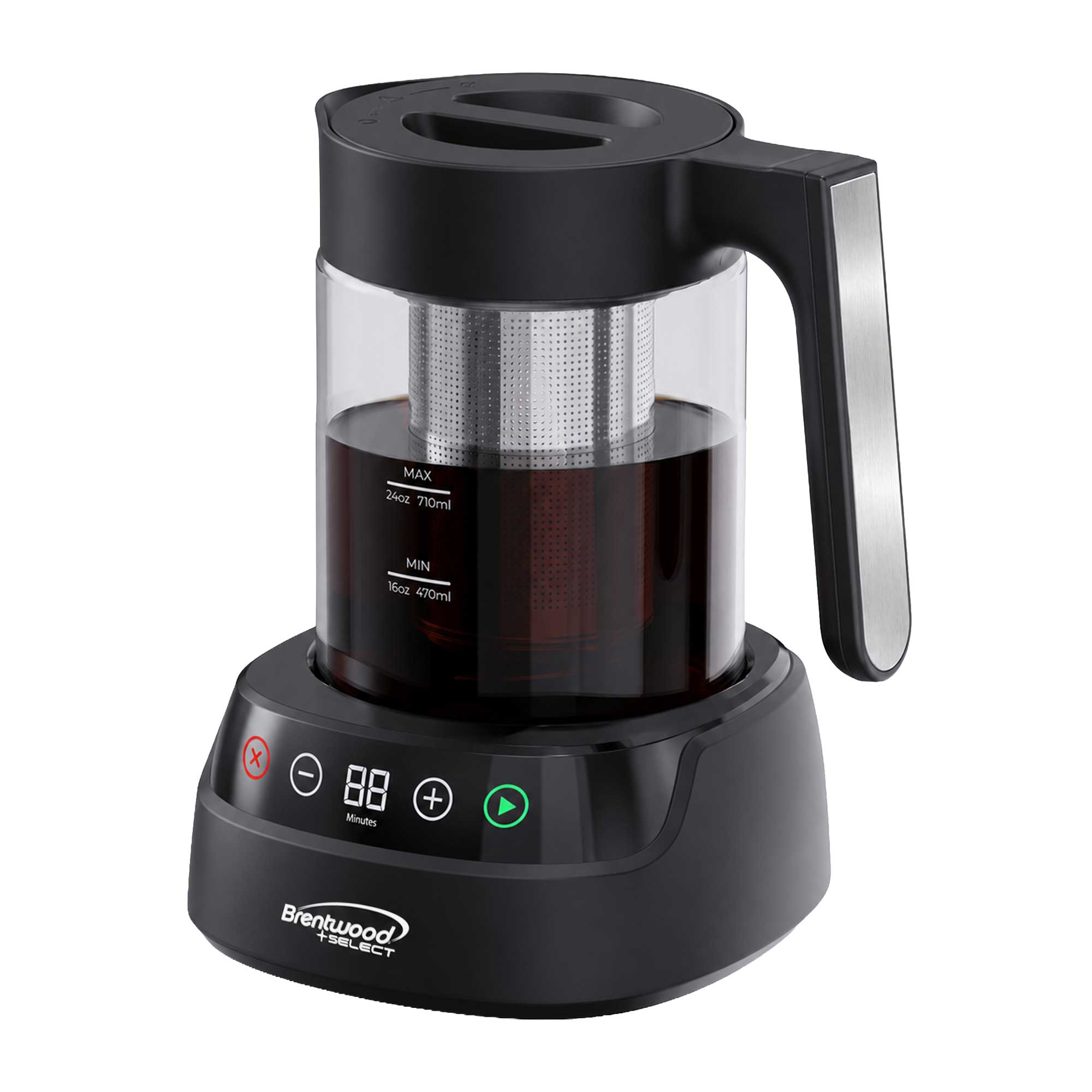 Coming Soon - Brentwood Select TS-406DBK 24oz Rapid Cold Brew Coffee and Iced Tea Maker with Digital Touch Display, Dishwasher Safe Glass Pitcher, and Stainless Steel Filter, Black