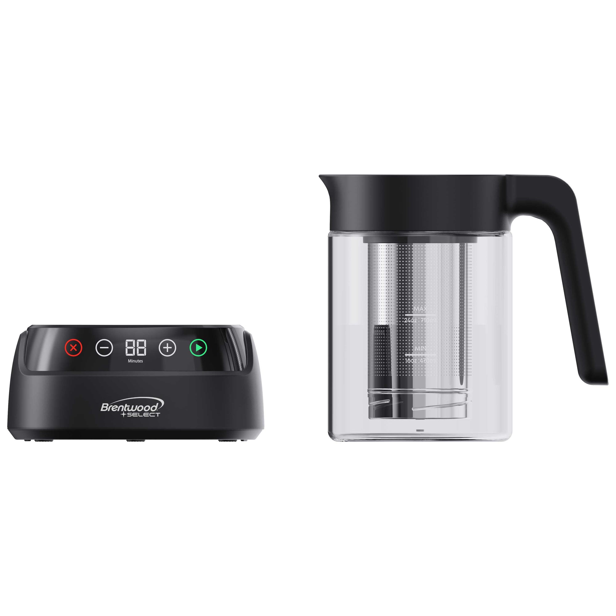 Coming Soon - Brentwood Select TS-406DBK 24oz Rapid Cold Brew Coffee and Iced Tea Maker with Digital Touch Display, Dishwasher Safe Glass Pitcher, and Stainless Steel Filter, Black