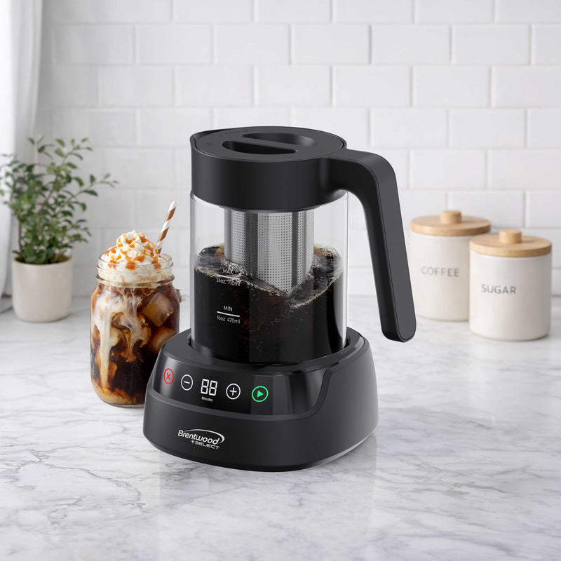 Coming Soon - Brentwood Select TS-406DBK 24oz Rapid Cold Brew Coffee and Iced Tea Maker with Digital Touch Display, Dishwasher Safe Glass Pitcher, and Stainless Steel Filter, Black