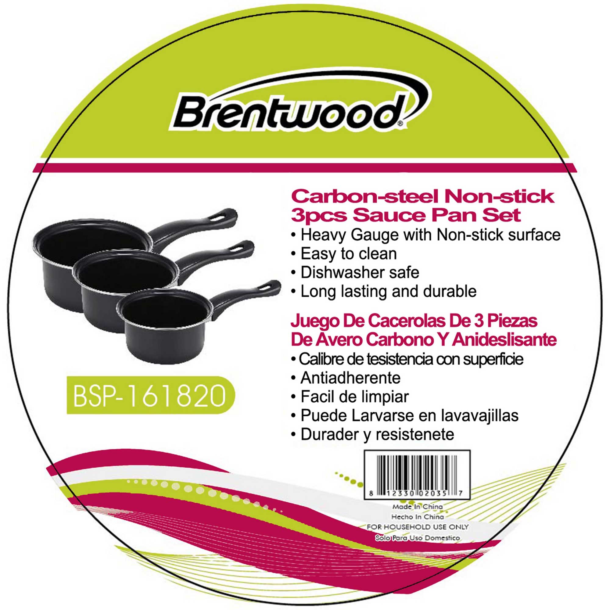 Brentwood BSP-161820 1.5, 2, and 3 Quart Non-Stick Saucepan Set, Black