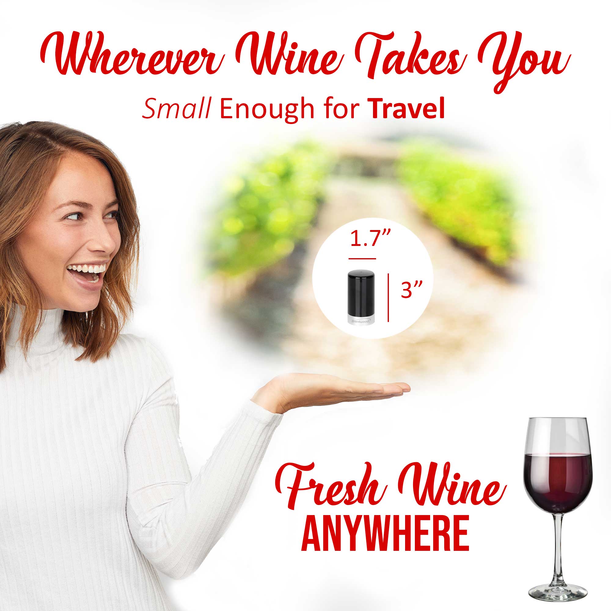 Brentwood WA-2000BK Portable Automatic Vacuum Wine Preserver and Bottle Stopper, Black